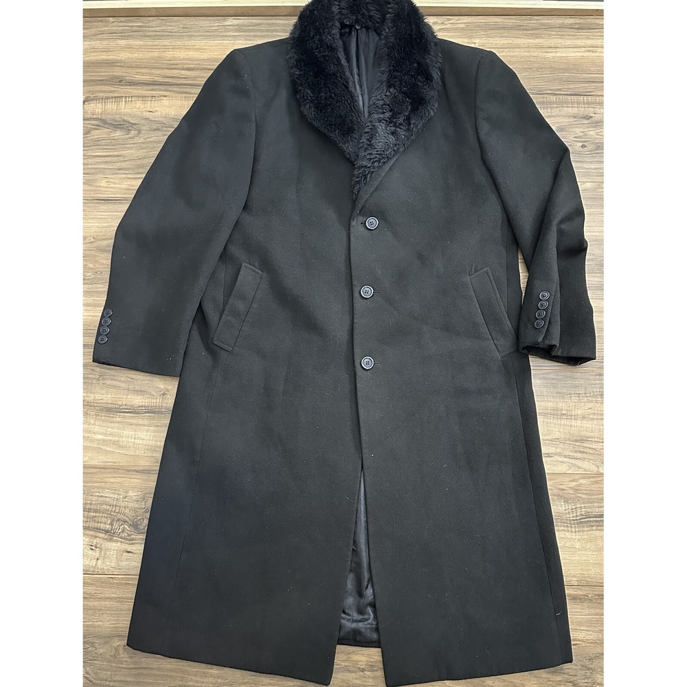 Blu Martini Long Pea Coat Size 48 Black With Faux Fur